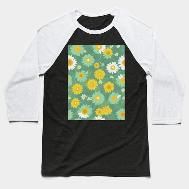 Daisy flower pattern Baseball T-Shirt by Spaceboyishere